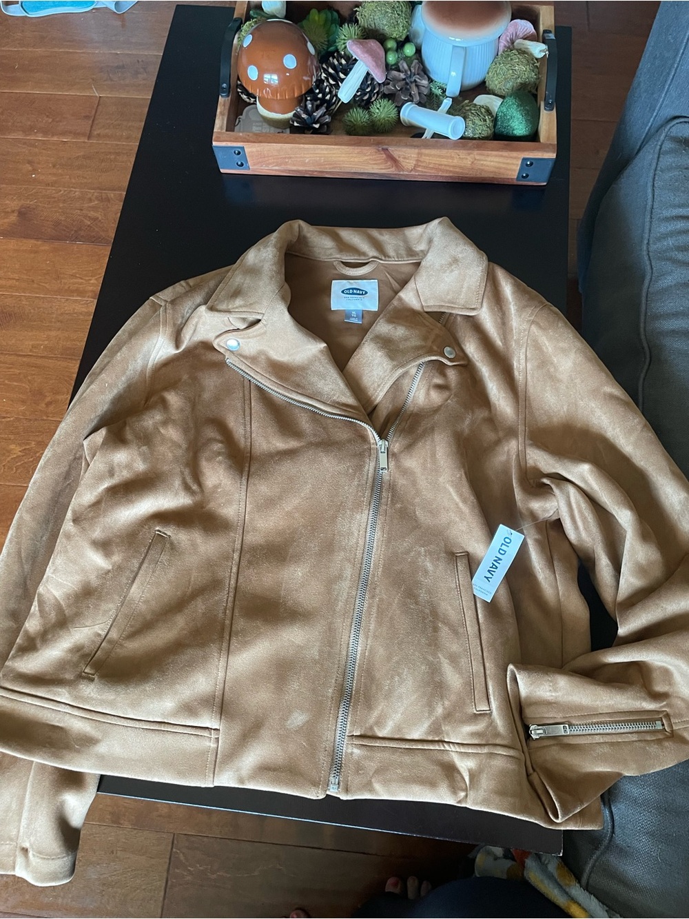 Old Navy Tan Faux Suede Moto Jacket